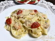 Garnelennudeln in cremiger Käsesauce